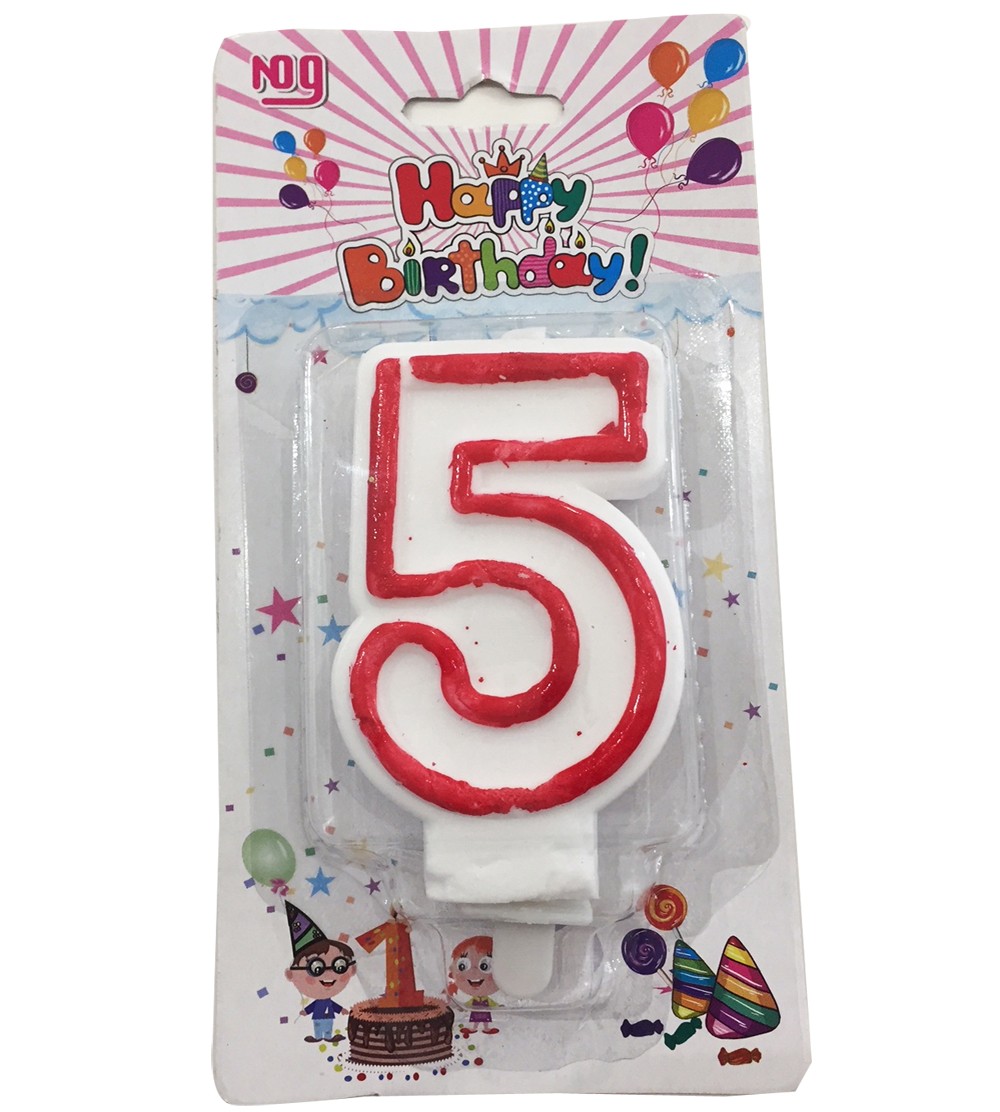 Bougie d'anniversaire numéro 5 à pois En forme du chiffre 5